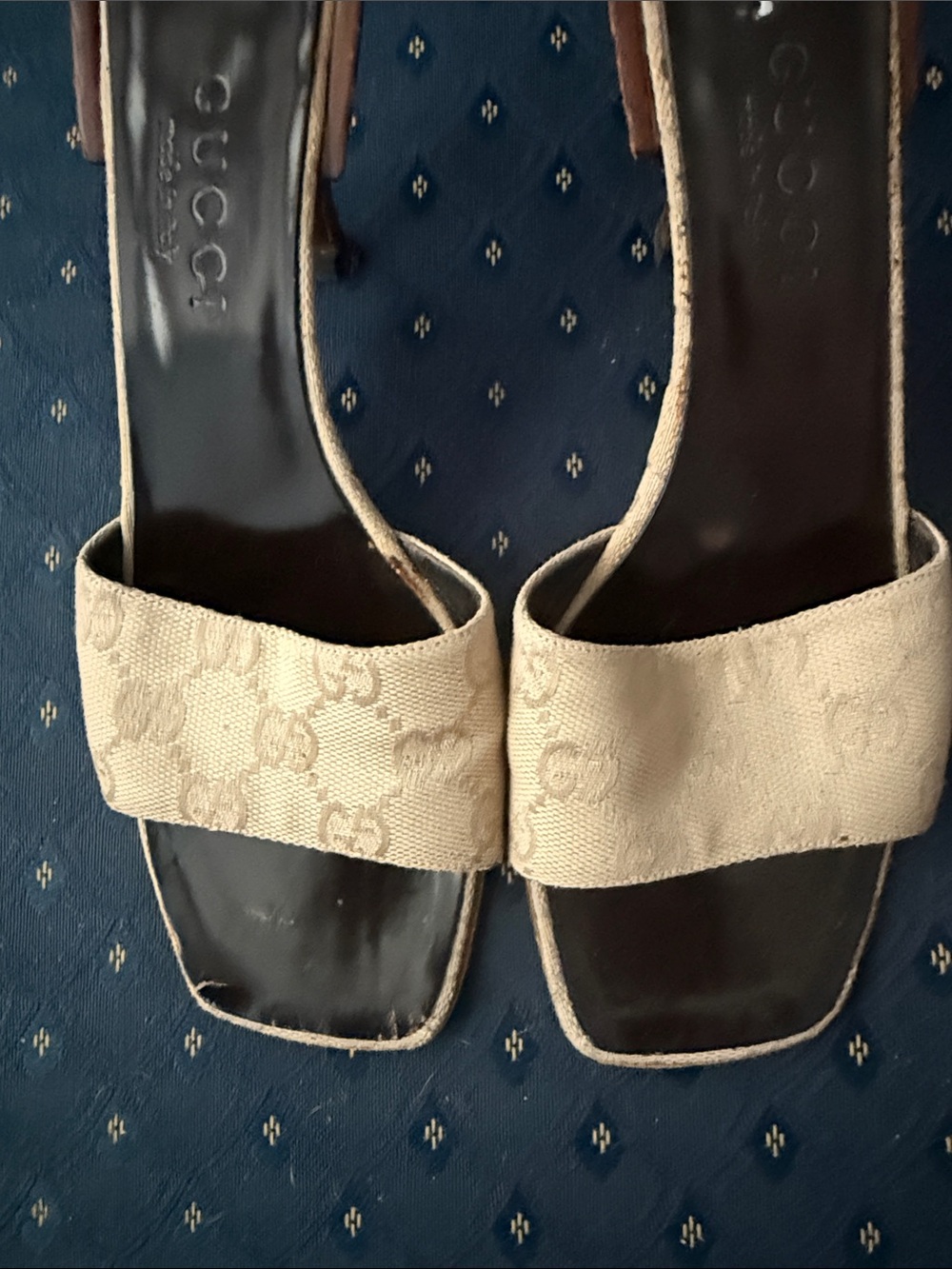 Gucci Beige Monogram Square-Toe Slide Mules